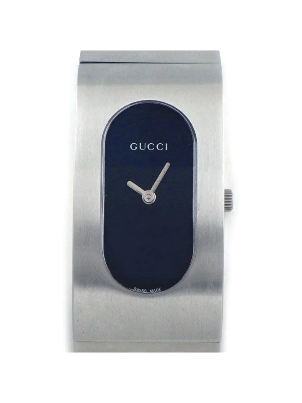 Gucci Watch Bangle Black Dial Satin Polished SS Quartz Analog